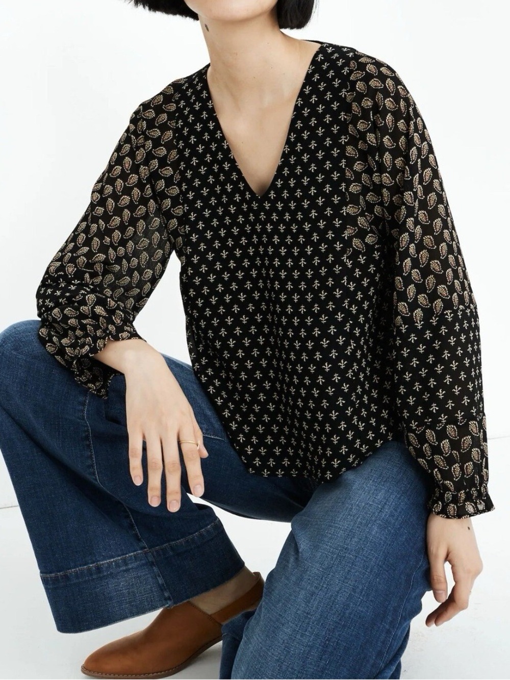 EUC Madewell Sheer-Sleeve Blouse in Brushstroke Paisley Mix Print | Women’s 2X - Picture 14 of 16
